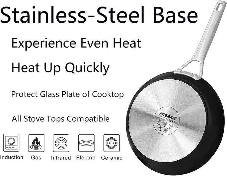 MsMk 12 Inch Nonstick Frying Pan with Lid, Titanium and Ceramic Nonstick skillet with lid, PFOA Free, Non-Toxic, Stay-Cool Handle, Scratch-resistant, Dishwasher Safe, Oven Safe to 700°F