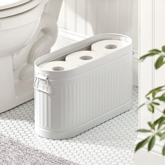 mDesign Toilet Roll Holder for 6 Rolls – Freestanding Metal Bathroom Storage for Toilet Roll – Compact Toilet Roll Storage for Main or Guest Bathroom – Light Grey