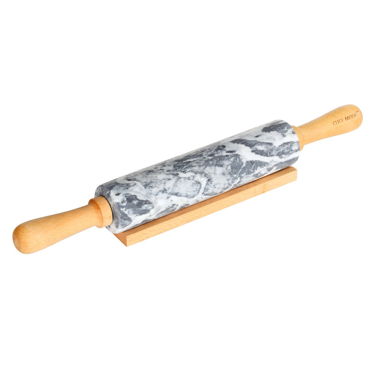 18 Inch Marble Rolling Pin with Wooden Handles and Cradle
