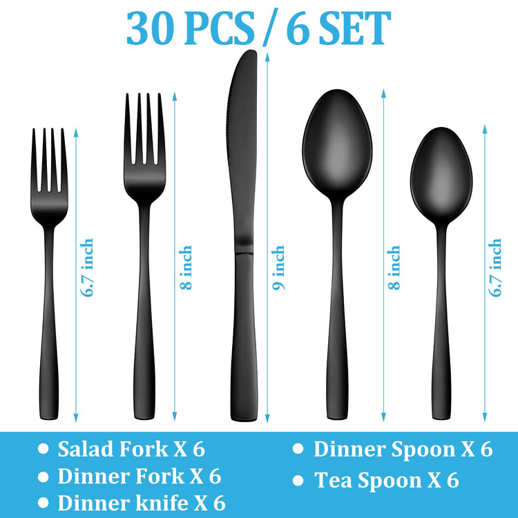30 Pcs Black Silverware Set (30 Count)