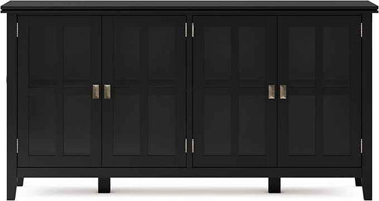 SIMPLIHOME Artisan SOLID WOOD 66 Inch Wide Contemporary Wide 4 Door Storage Cabinet in Black, For the Living Room, Entryway and Family Room