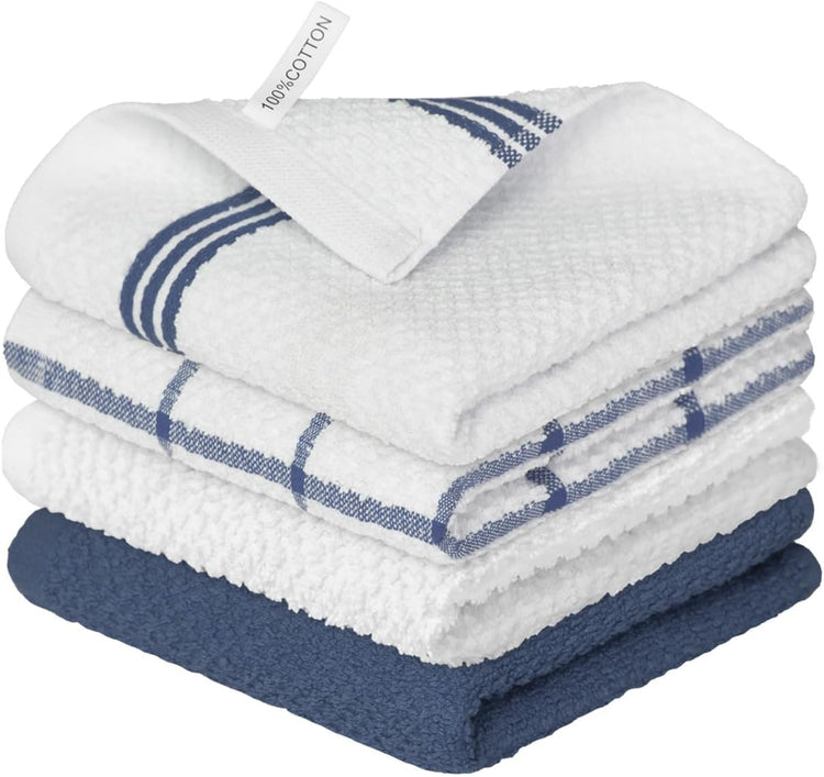 Artoid Mode Ring Spun Cotton Blue Dishcloth Kitchen Towels, 12x12 Inch Ultra Soft Absorbent Quick Drying Household Cleaning Kitchen Rags Set of 4 - Nestoria