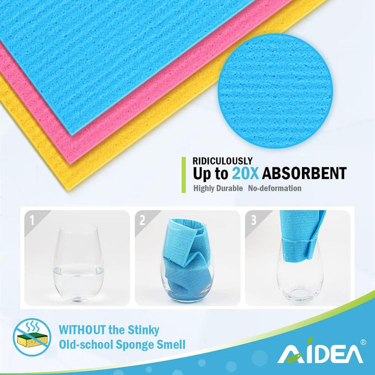 AIDEA Swedish Dish Cloth, 10PK, Swedish Dishcloths for Kitchen, Reusable Paper Towels Washable, Sponge Cloths Kitchen, Absorbent Dish Rags, Dish Towels Cloth, 7"x6" - Nestoria
