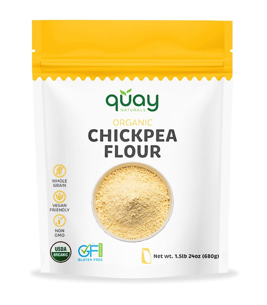 Quay Naturals Organic Chickpea Flour, Garbanzo Bean Flour, 1.5 lb, Non-GMO, Gluten-Free, Vegan. Ideal for Baking, Frying, Flatbreads & Grain-Free Cooking. - Nestoria