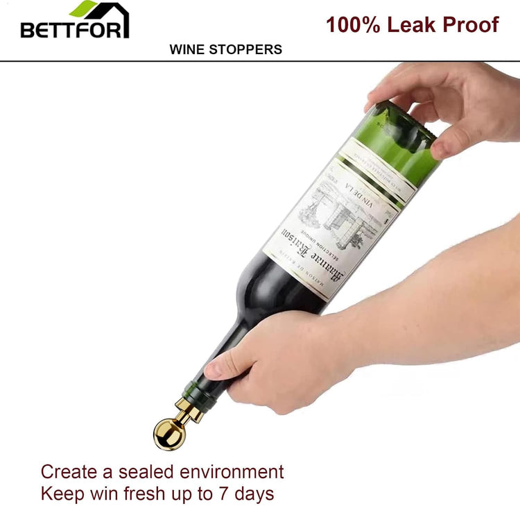 Wine Stoppers for Wine Bottles 6Pcs Vacuum Wine Bottle Stopper with Silicone Reusable Wine Corks, Leak proof Keep Fresh Suitable for Standard (Gold, 6 Pack)