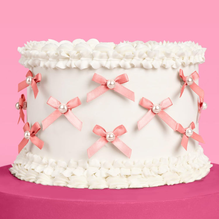 Mini Pink Bow + Pearl Cake Toppers