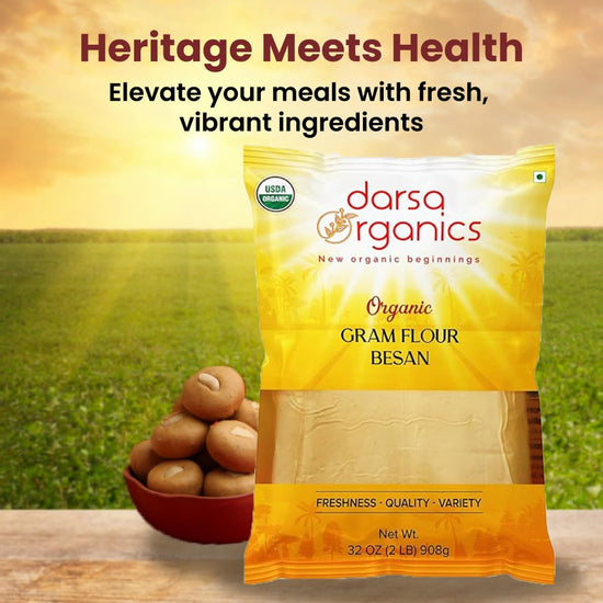 Darsa Organics Gram Flour - 2 lb Besan Flour, USDA Organic, Chemical Free, Non-GMO, Kosher, Premium Chickpea Flour for Cooking & Skin Care, Ideal for Gluten Free Diets & Face Masks - Nestoria