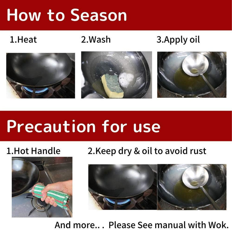 [Made in Japan] SOONEAR KOTE2 Light Weight Carbon Steel Wok 14 1/4" 2.73lb(30% less) Gas Fire Round Bottom Carbon Steel Handle No Rivets