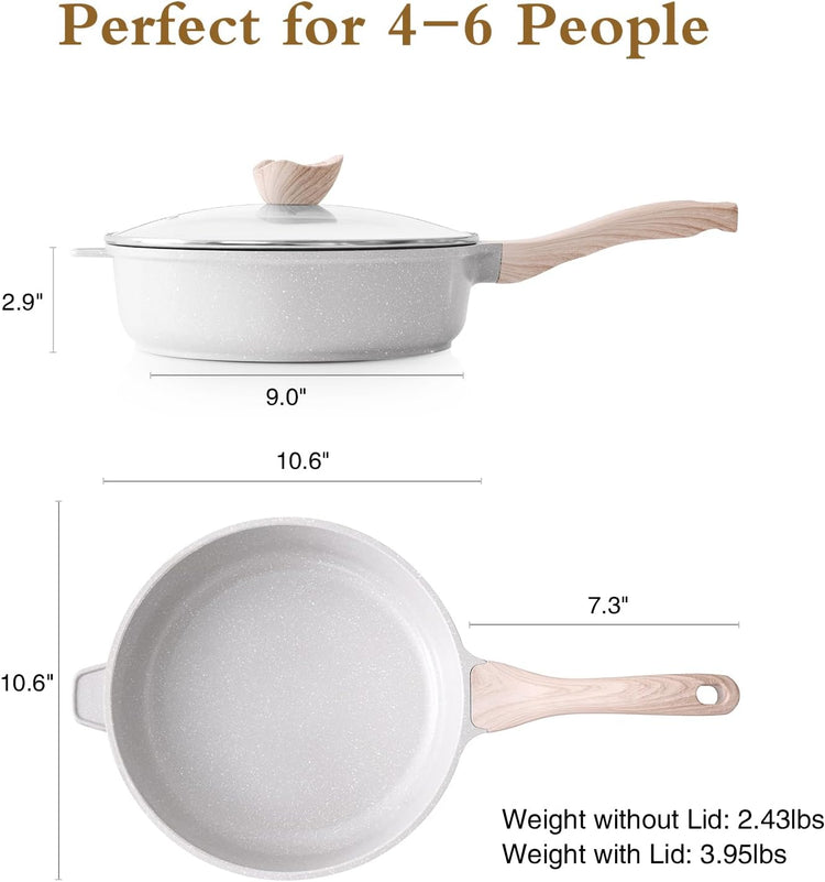 Nonstick Ceramic Deep Frying Pan, 10 Inch Non Toxic Skillet with Lid, Healthy Jumbo Cooker, Saute Pan for Cooking, Induction Cookware, PFOA & PFAS Free