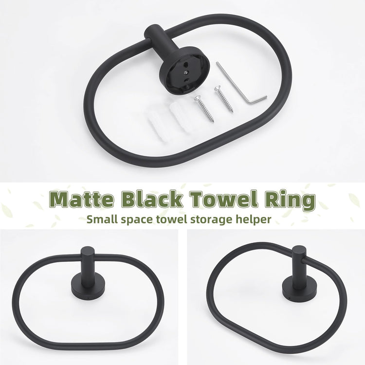 Matte Black Oval Towel Ring for Bathroom Kitchen
