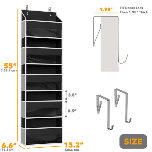 1 Pack Over The Door Organizer with 5 Large Pockets and 10 Mesh Side Pockets