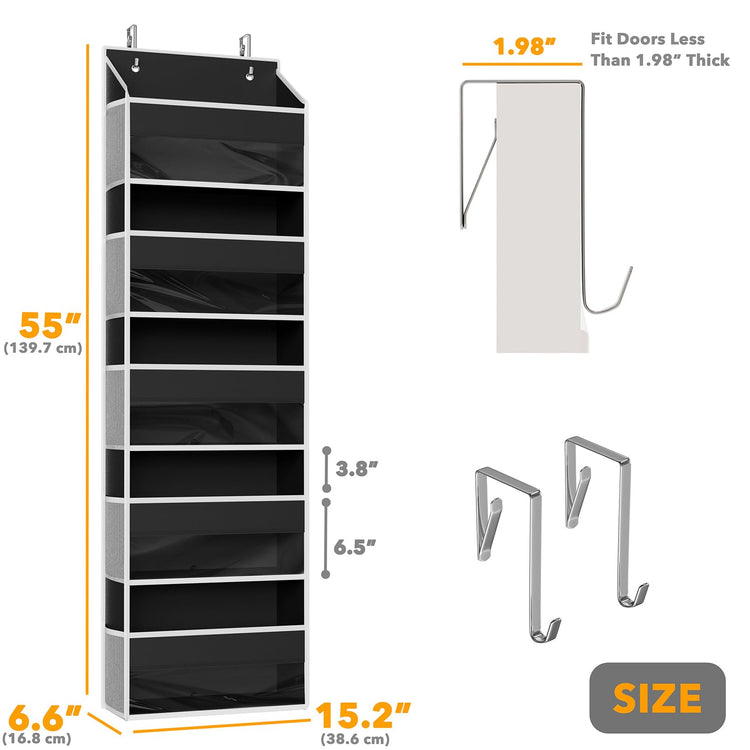 1 Pack Over The Door Organizer with 5 Large Pockets and 10 Mesh Side Pockets