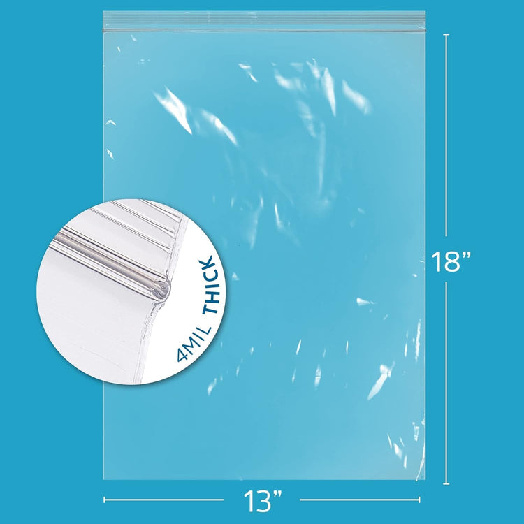 GPI - 13" X 18" Bulk Pack of 500, 4 Mil Thick, Heavy Duty, Clear Plastic Reclosable Freezer Zip Bags, Strong & Durable Poly Baggies with Resealable Zipper Top Lock.