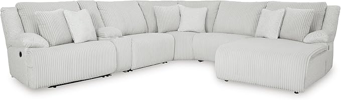 Signature Design by Ashley Top Tier Modern Left-Arm Facing 6-Piece Reclining Sectional with Chaise, Armrest, Throw Pillows and Storage, Light Gray