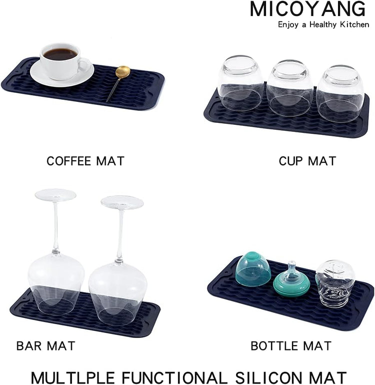 Silicone Dish Drying Mat for Multiple Usage,Easy clean,Eco-friendly,Heat-resistant Silicone Mat for Kitchen Counter or Sink,Refrigerator or Drawer Liner Navy Blue S 12 inches x 6 inches