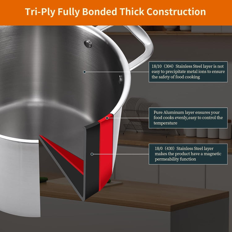 Tri ply Stainless Steel 12 Quart Heavy Duty Induction Stock Pot