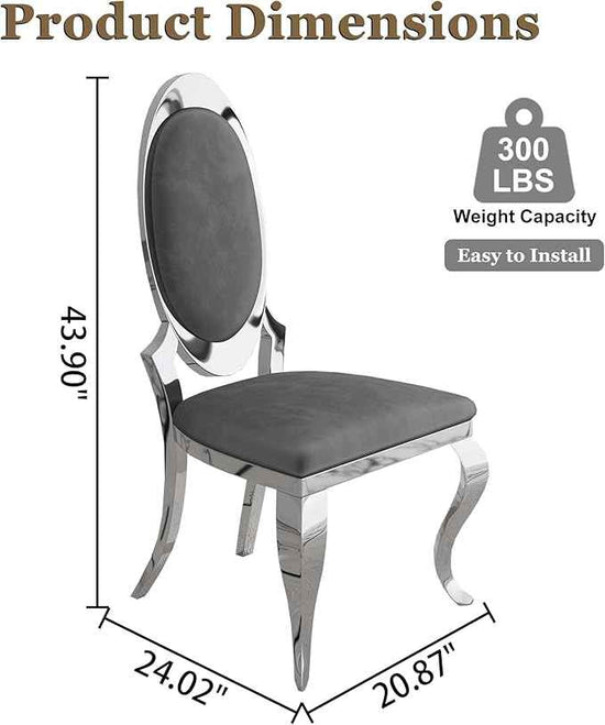 Modern Dining Chairs Set of 4, Luxury Velvet Upholstered Armless Dining Room Chair with Mirrored Stainless Steel Silver Legs, Mid Century Accent for Wedding Party Banquet Reception, Grey