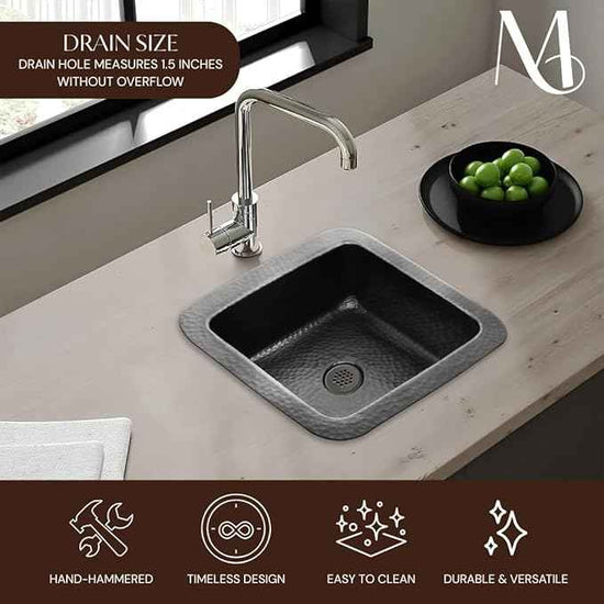 Monarch Abode Kitchen & Bar Sink – 12-inch Glasgow Dual Mount Drop in Bar Prep Sink, Hand Hammered Matte Black Aluminum Sinks, Drop in or Undermount Kitchen Sinks, Decorative Single Dual Mount Bowl