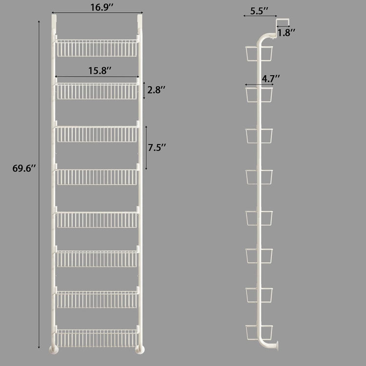 MIAOLI Over the Door Pantry Organizers and Storage, 8-Tier Spice Rack, Home & Kitchen Storage Shelves for Cabinet, Large Capacity Hanging Seasoning Organizer, Laundry Room Organization, White