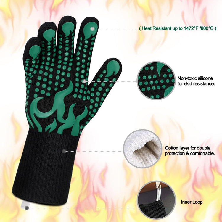BBQ Gloves 1472°F Heat Resistant Grilling Gloves Silicone Non (2 Count)