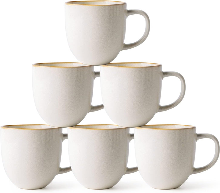 AmorArc 12oz Coffee Mugs, Ceramic Coffee Mugs set of 6 for Man, Woman, Dad, Mom, Modern Coffee Mugs with handle for Latte/Cappuccino/Milk/Cocoa. Dishwasher&Microwave Safe, White-Reactive Glaze