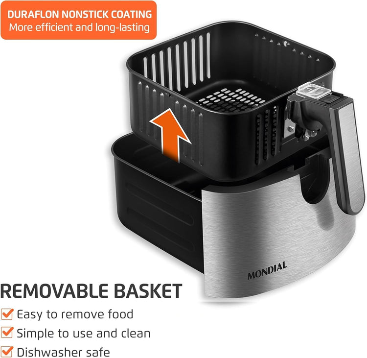 Air Fryer Digital Visor Inox 5.3QT Capacity - High Power & Elegant Stainless Steel Finish - Black & Inox