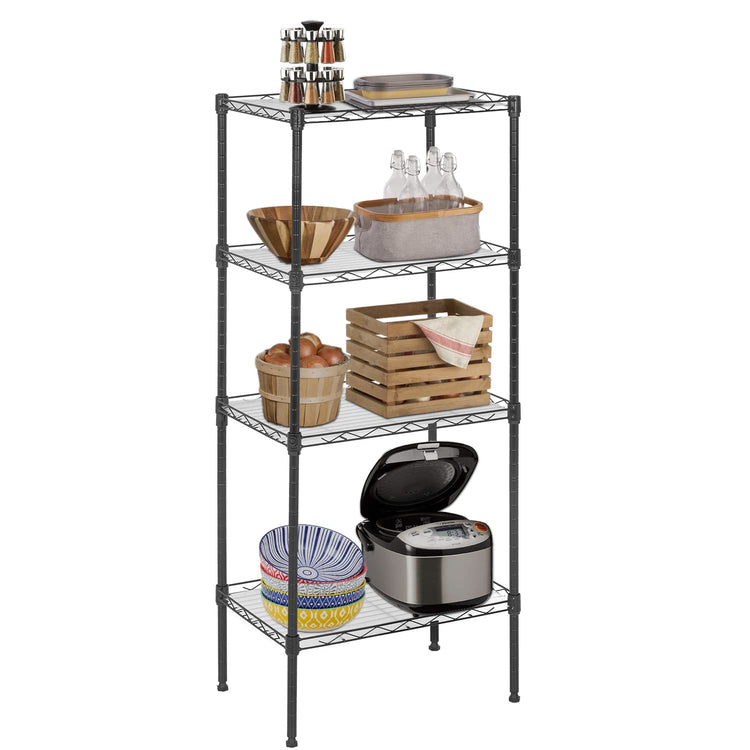 18L x 12W x 44H Wire Shelves Metal Shelf with 4 PP Sheets Storage Shelves 4 Tier Layer Storage Shelves for Laundry Bathroom Kitchen Garage (4 Count)