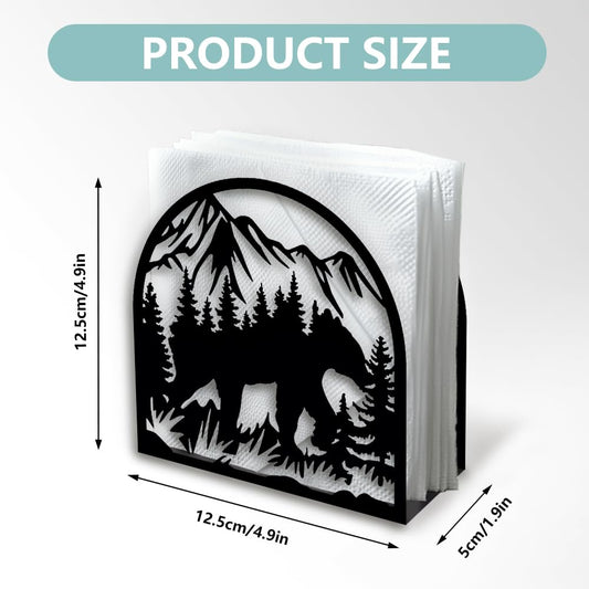 Forest Mountain Decorative Black Metal Napkin Holder for Table