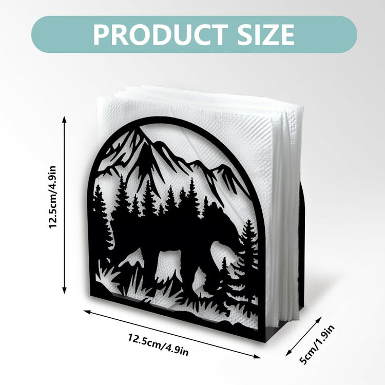 Forest Mountain Decorative Black Metal Napkin Holder for Table