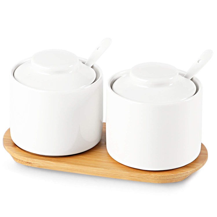 Ceramic Sugar Bowl with Tray and Spoon Set of 2