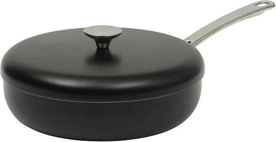 Sur La Table Kitchen Essentials Potluck Porch 4.5 Quart Sauté Pan, Deep Frying Pan Skillet w/Lid Aluminum PFA Free Ceramic Cookware Chef's Pan, Omelet Pan - Induction - Black
