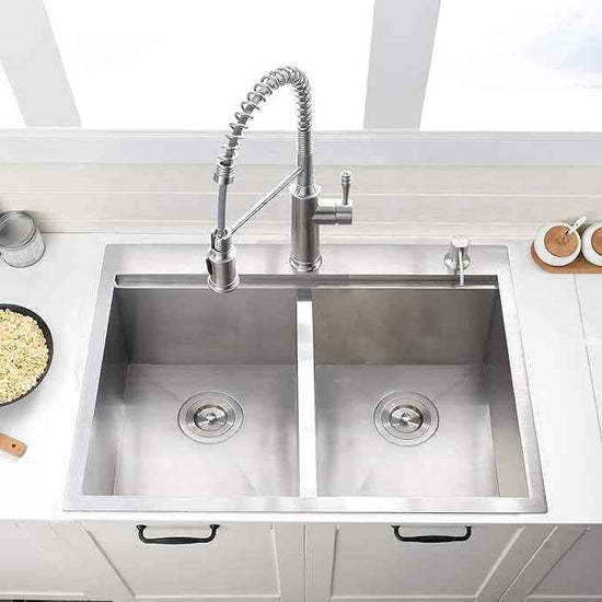33 Inch Double Bowl Drop In Kitchen Sink Workstation - VOKIM 33 x 22 Inch Stainless Steel sink 16 Gauge Stainless Steel Drop In Kitchen Sink 10 Inch Deep 50/50 Double Bowl Sink