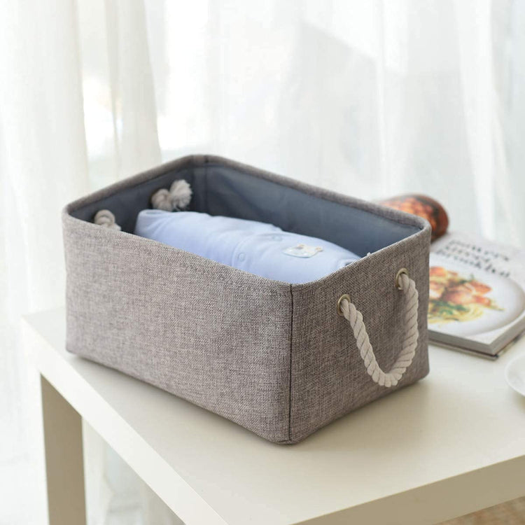 Storage Basket Fabric Sturdy Canvas Storage Bins Organizer with Handles for Clothes and Storage Foldable Storage Boxes Cubes (4 Count)