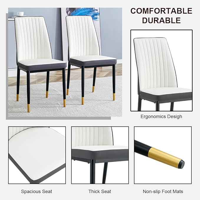 Modern Dining Chairs Set - Off-White PU Leather Armless Chairs with Metal Legs for Dinner Room, Office, Waiting Room (Set of 8)