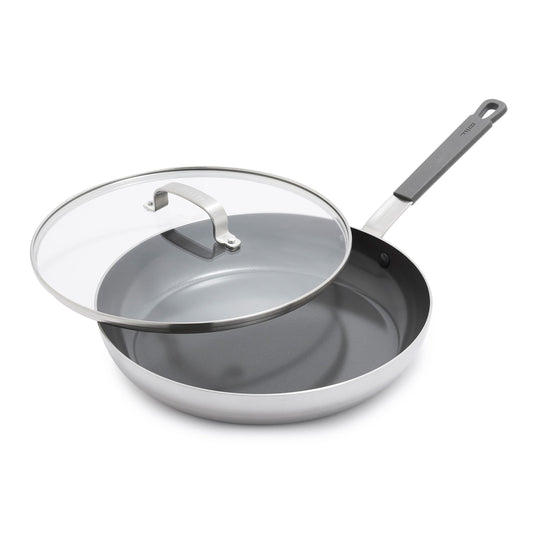 x Bobby Flay Stainless Steel 12” Frying Pan Skillet & Glass Lid