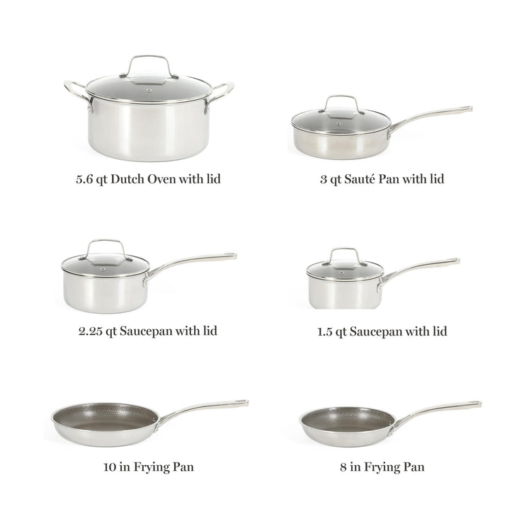 Badgley Hybrid Nonstick 10 Piece TriPly Stainless Steel Pots and Pans Non (10 Count)