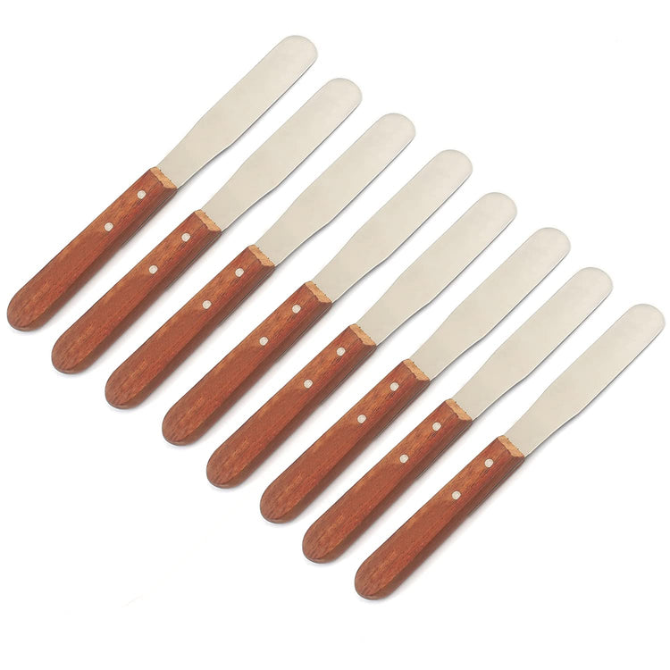 Set of 8 Pcs Straight Icing Spatula Stainless Steel Baking Set Wooden Handle Cake Decorating Frosting Spatulas (8 Count)