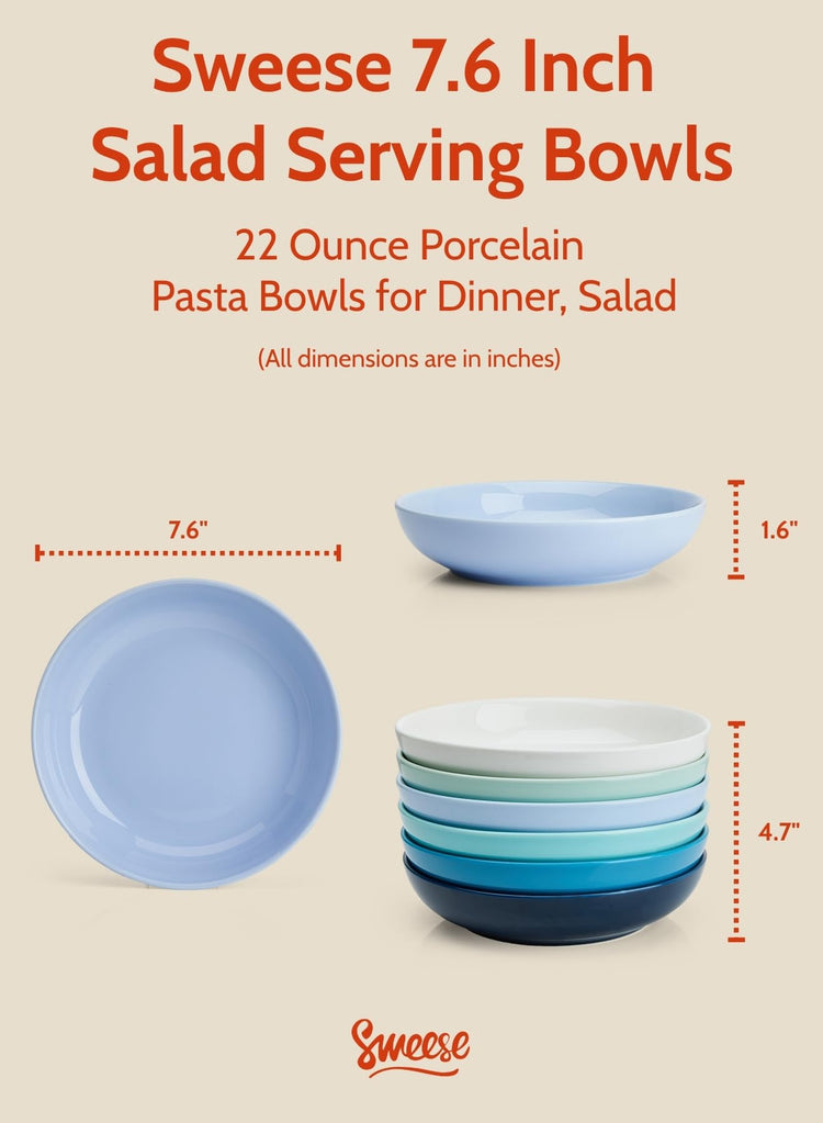 Pasta Bowls 22 Ounce Salad Serving Bowls Set of 6 (6 Count)