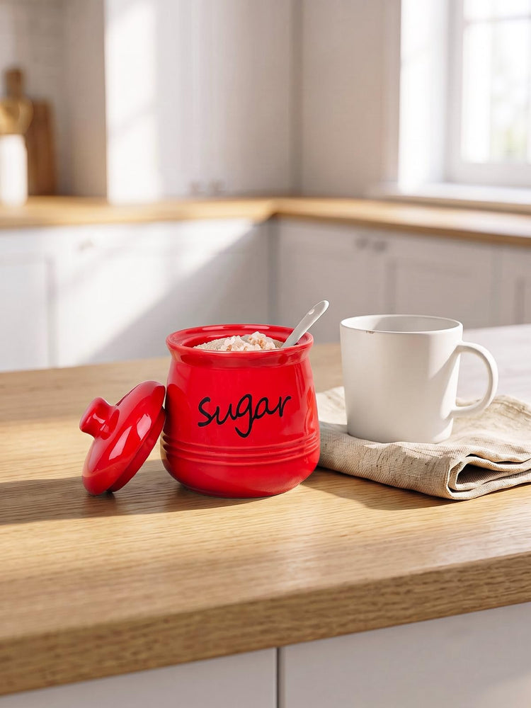 12oz Ceramic Sugar Bowl with Lid and Spoon