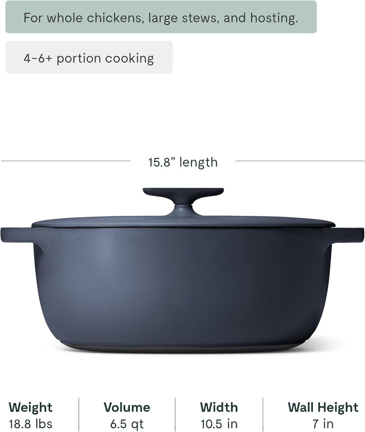 Caraway Enameled Cast Iron Dutch Oven - 8qt Dutch Oven With Lid - 3 Layer Enamel Coating - No Seasoning Required - Compatible With All Stovetops - Oven Safe - No Forever Chemicals - Midnight Blue - Nestoria