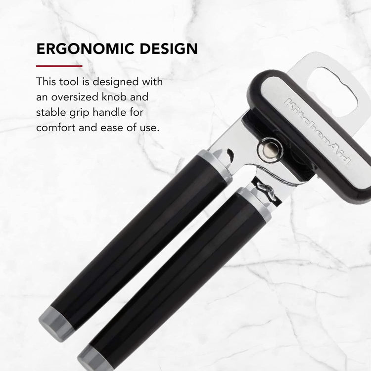 KitchenAid Classic Multifunction Can Opener and Bottle Opener Easy to Use, Razor Sharp Stainless Steel Cutting Wheel, Soft Ergonomic Handles, Black