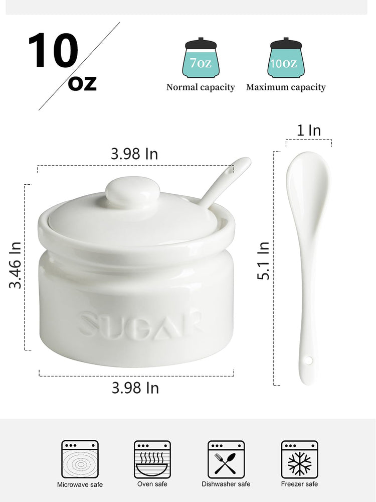 10oz Ceramic Sugar Bowl with Lid and Spoon for Coffee Bar (15.99 Count)