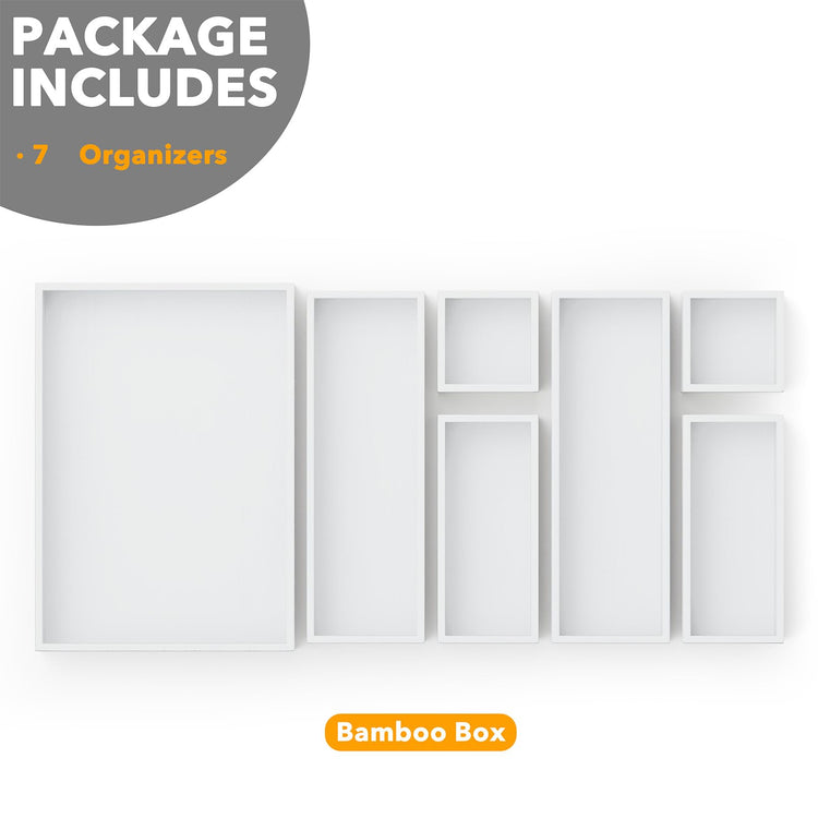 7 Piece Bamboo Drawer Organizer Storage Boxes Set