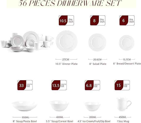 Pearl Dots Stoneware Dinnerware Set (56pc Set, White)