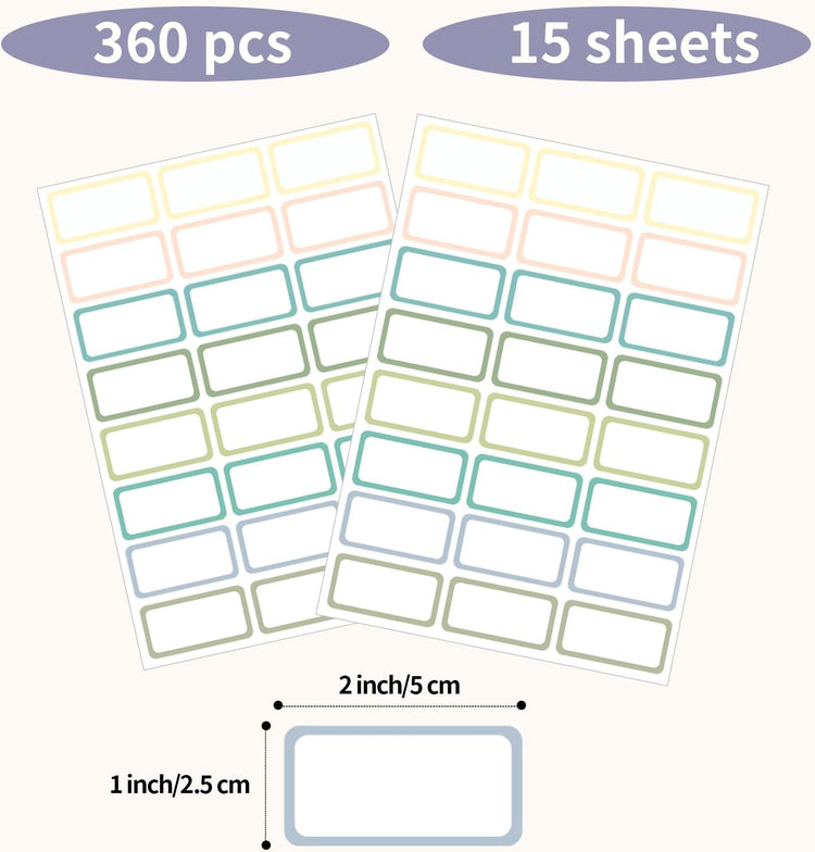 STARLIBOO Removable Labels, Removable Colored Labels Stickers, Self-Adhesive Rectangular Stickers Water/Oil/Tear Resistant for Food Containers/Classroom/Storage (8 Colors, 360 Labels)