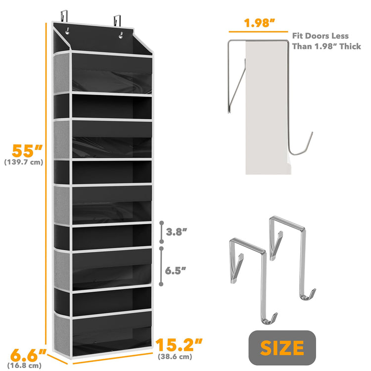 2 Pack Over The Door Organizer with 5 Large Pockets and 10 Mesh Side Pockets