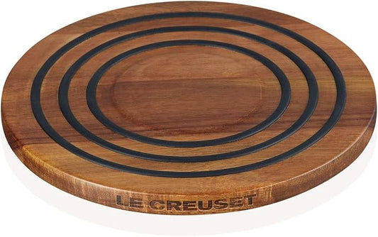 Le Creuset Magnetic Wooden Trivet, Acacia Wood with Black Silicone Rings