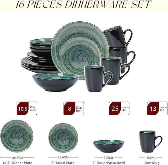 Stoneware Sonoma 16pc Dinnerware Set, Black + Speckled Spin Wash Blue