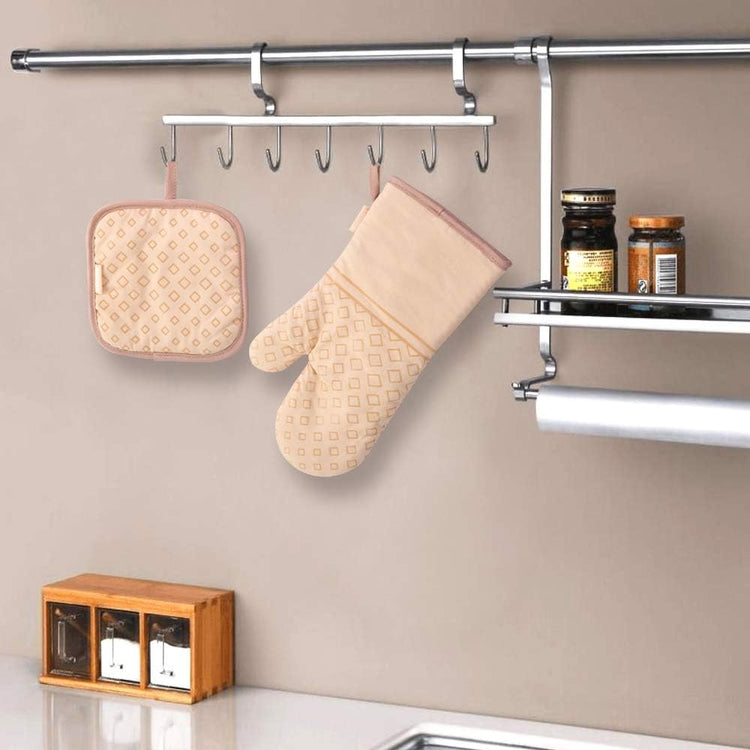 Set of 4 Oven Mitts and Pot Holders, 482 F Heat Resistant Hot Plate Moving Non-Slip Gloves for BBQ, Grill, Baking, Cooking, Oven, Microwave (Beige)