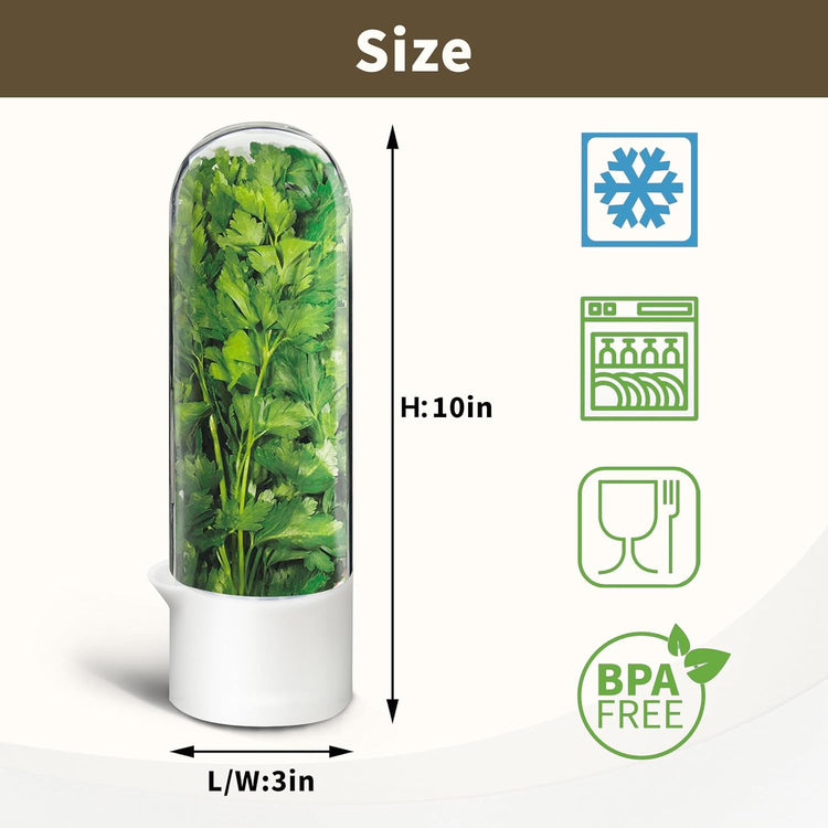 Herb Keeper for Refrigerator, Herb Saver for Refrigerator, Cilantro Container, Vegetable Preservation Bottle for Cilantro, Mint, Parsley, Asparagus, Keeps Greens Fresh for 2-3 Weeks (2PCS)